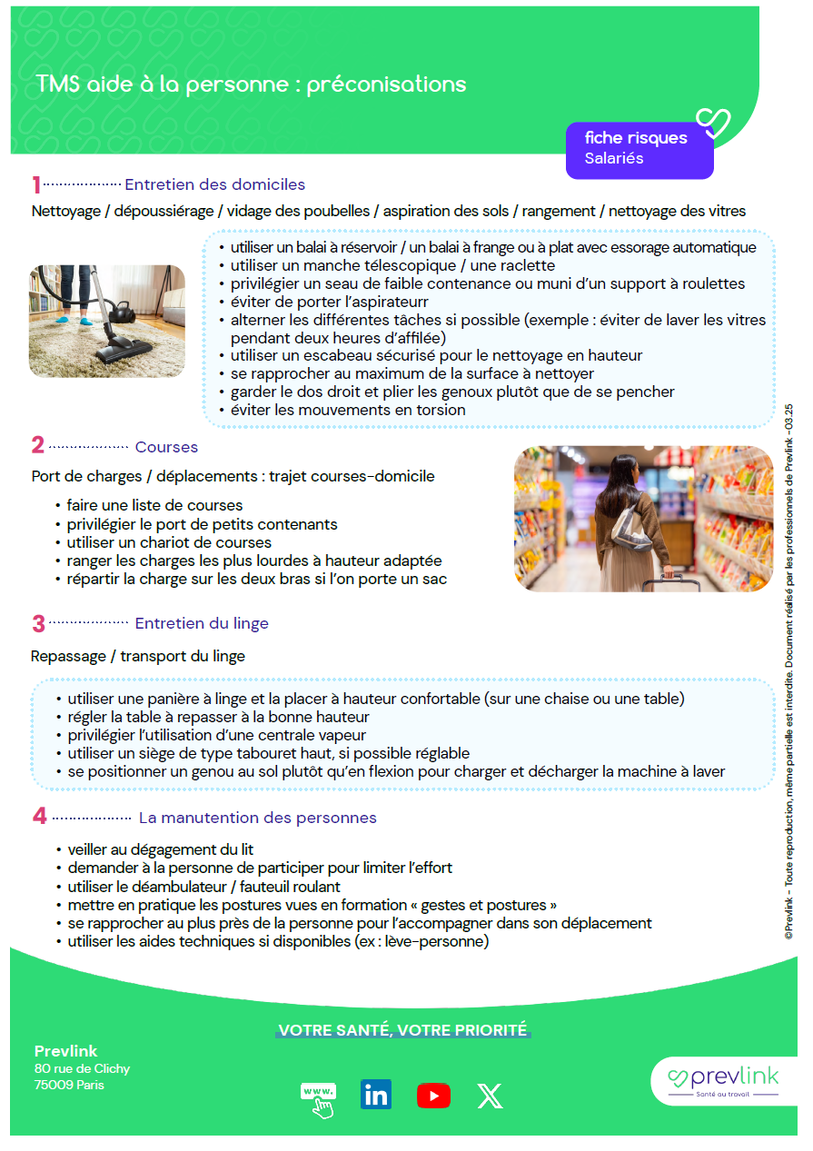 TMS aide à  la personne - préconisations