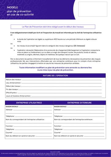 Modèle - trame plan de prévention